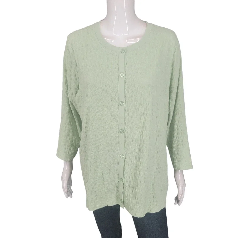 Isaac Mizrahi Live Crinkle Knit Modern Button Cardigan X-Large Sz Green Top - Picture 1 of 10